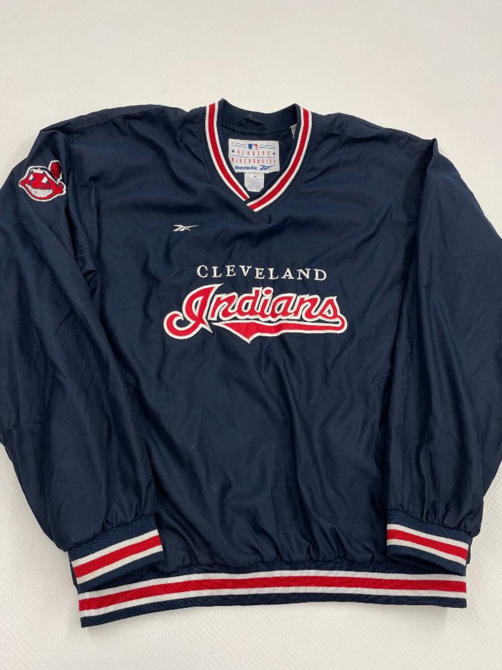 Cleveland Indians Wahoo Reebok Vintage Windbreaker Jacket Navy Blue Men’s M